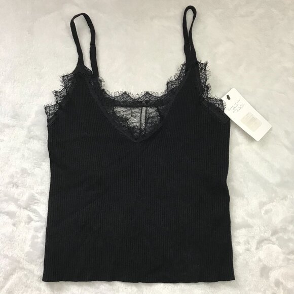 American Threads Knit and Lace‎ Top Women's M Black Spaghetti Strap Viscose NEW - Picture 10 of 12